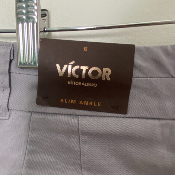 NWT Victor Alfaro Grey Cotton Blend Slim Ankle Pants Lightweight Work Slacks 6 - Picture 5 of 11